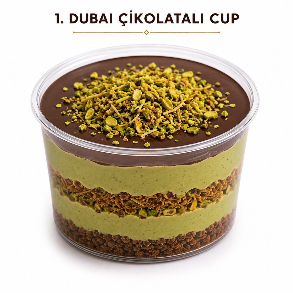 Cup me krem pistacio dhe çokollatë stil Dubai